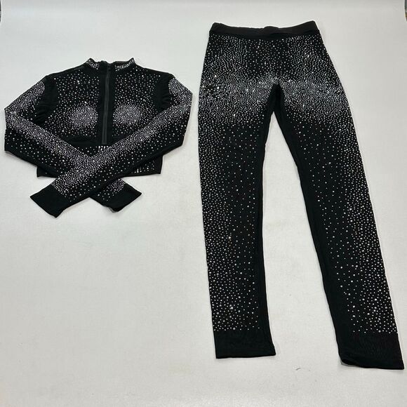 Other - Women's Rhinestone Crop Jacket & High-Waist Leggings Black Sparkle, Size S